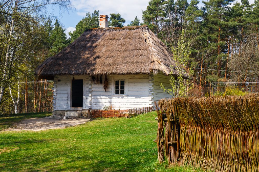 Old log hause in an open-air ethnography museum in Wygielzow, Poland