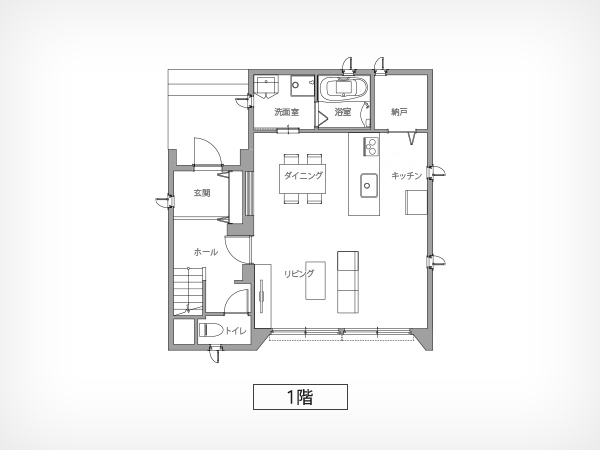 企画型住宅LQの1階の間取り図例