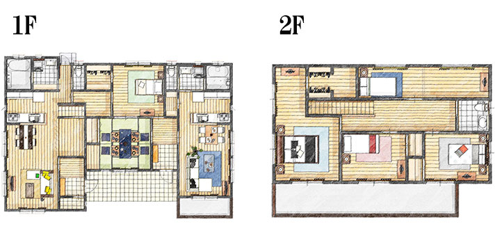 完全分離の二世帯住宅の間取り図