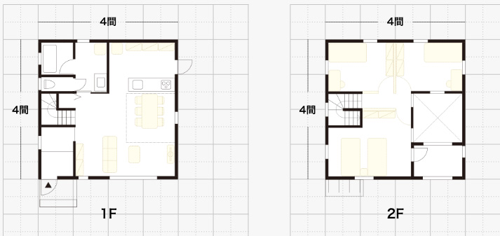 事例5：シンプルモダンな正方形の家の間取り図